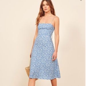 Reformation Peach Midi Dress Marie Blue & White Floral Size 4